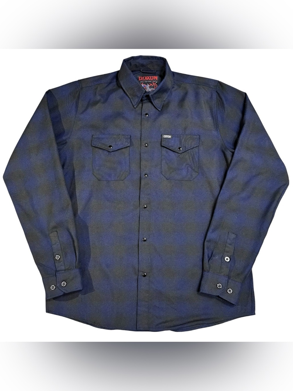 Dixxon Shirt Mens Large Tall Black Blue Shadow Flannel Midnight 10YR Pearl Snap